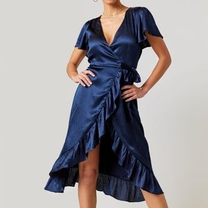 Francesca’s Midnight Blue Metallic Wrap Dress Medium